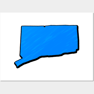 Bright Blue Connecticut Outline Posters and Art